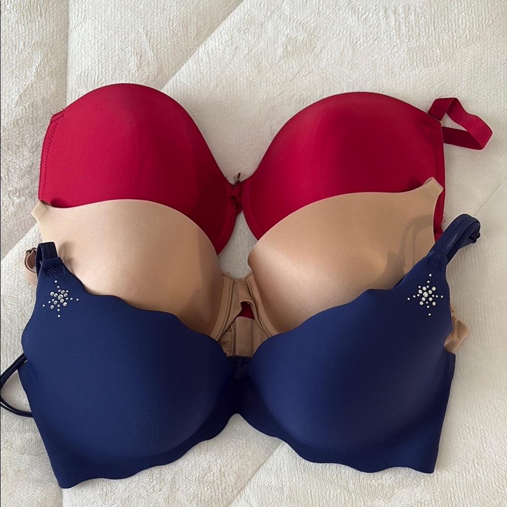 Bra Bundle of 3-Victoria's Secret Red and Tan T-Shirt Bras with Molded Cups